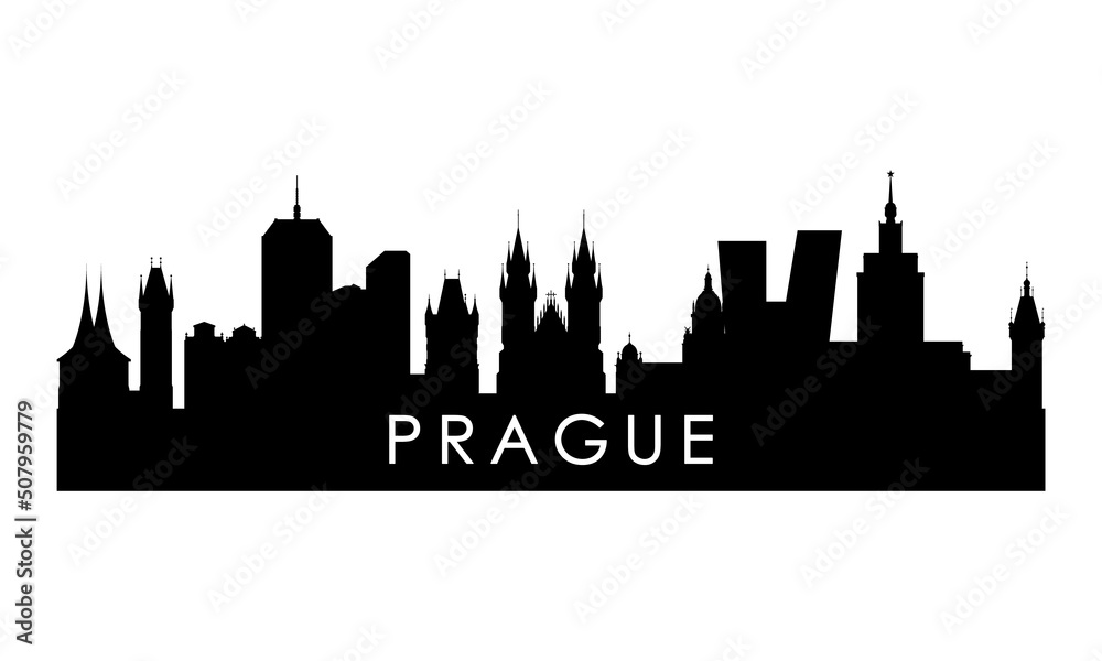 Fototapeta premium Prague skyline silhouette. Black Prague city design isolated on white background.