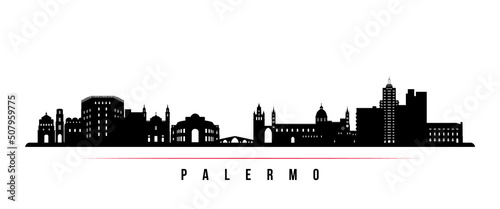Palermo skyline horizontal banner. Black and white silhouette of Palermo, Italy. Vector template for your design.