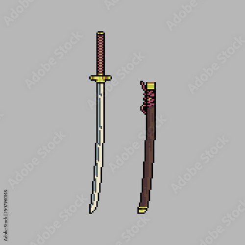 Fully edited pixel art colored Katana sword weapon 