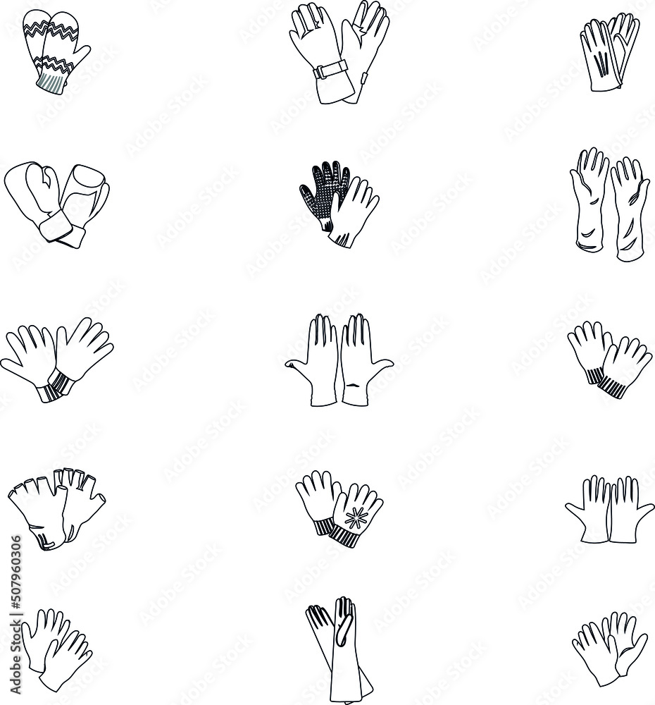 Variety of Gloves outline collections icon set