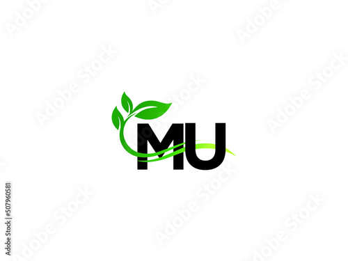 Letter MU Logo Icon, Premium Mu um Green Leaf Logo Design For Shop