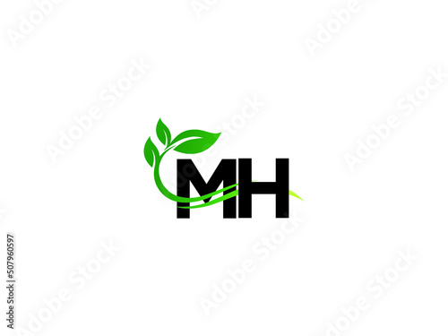 Letter MH Logo Icon, Premium Mh hm Green Leaf Logo Design For Shop