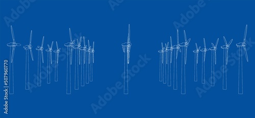 Wind turbines. Vector rendering of 3d