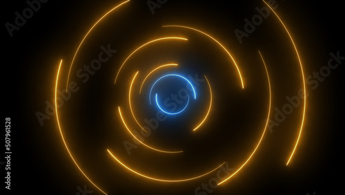 Blue and yellow neon circle for technology background