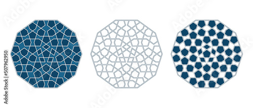 Set of Islamic traditional rosettes for greetings cards decoration and design isolated on white backgrounds. Vector illustration.