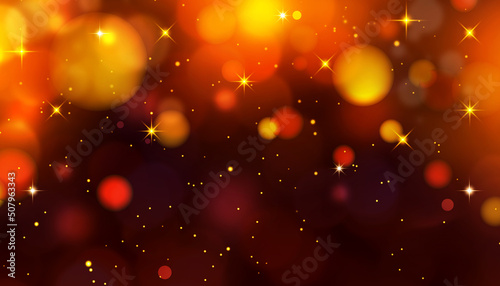 Red glitter and bokeh christmas light abstract background with stars..