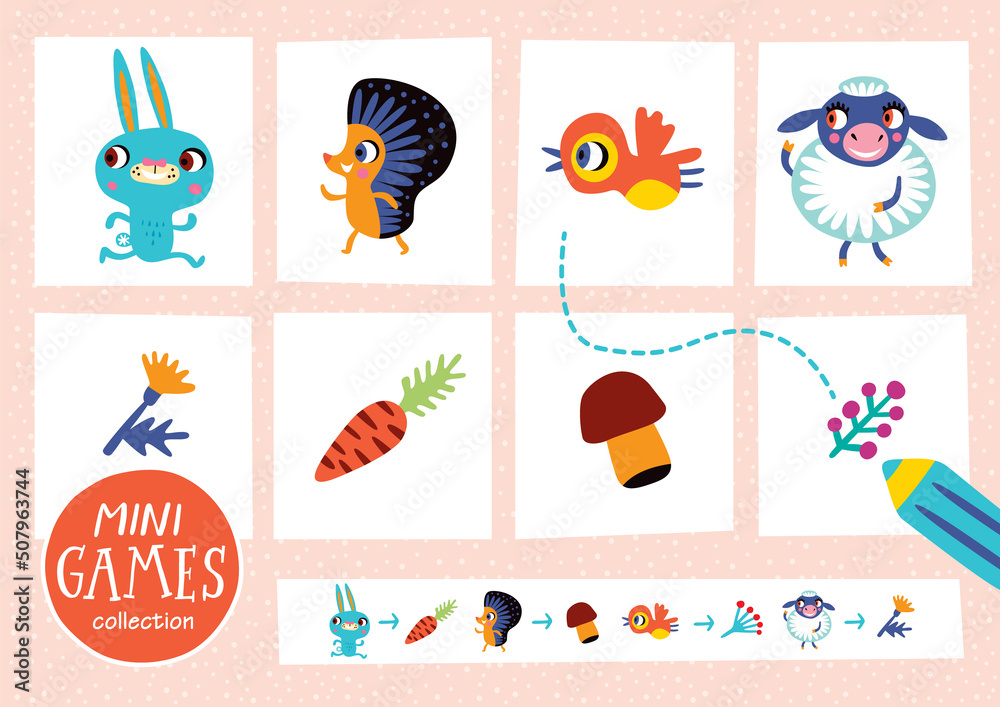 Naklejka premium Mini games collections. Feed the animals.