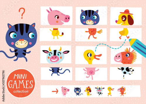 Assemble the pictures. Mini games collections. Farm animals.