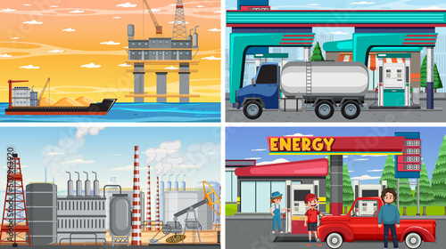 Four different petroleum industry scenes