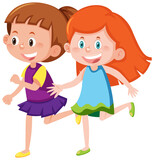 Two happy girls cartoon character