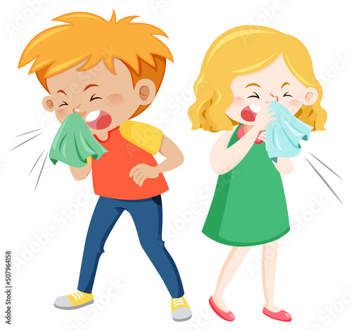 Sick young children on white background