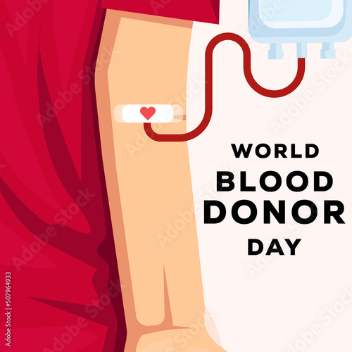 world blood donor day with the donorship in red shirt