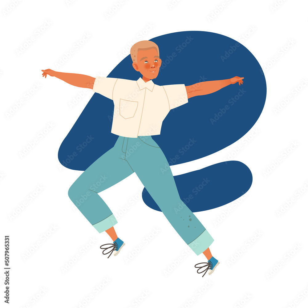 Happy Man Character Jumping with Joy Feeling Excitement Vector Illustration