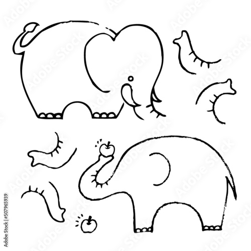 Cute elephant doodle set - Vector
