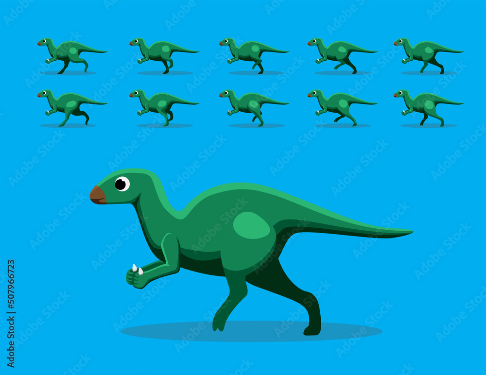 Animal Animation Sequence Dinosaur Iguanodon Running Cartoon Vector