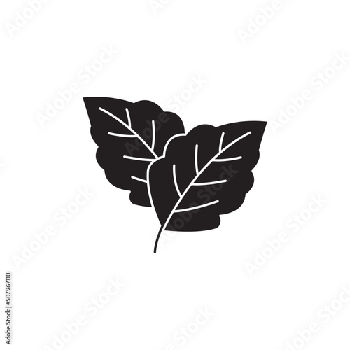 menthol leaf icon in black flat glyph, filled style isolated on white background