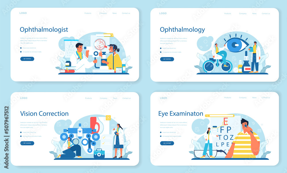 Ophthalmologist web banner or landing page set. Idea of eyesight check Ophthalmologist web banner or landing page set. Idea of eyesight check