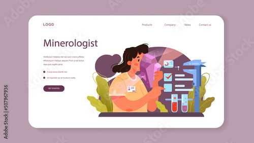Speleologist web banner or landing page. Scientst exploring deep