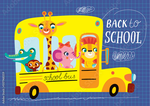 Back to school. Childish illustration on a white background. School bus in vector.
