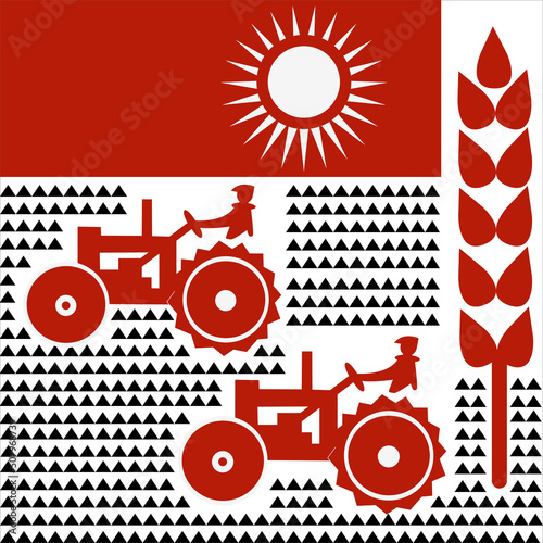 Agriculture concept. Tractor plows the field. The process of tillage. Rural life. Farmland vector illustration. Vector illustration
