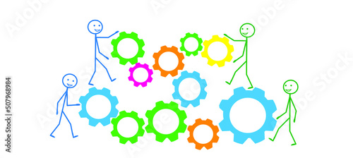 Business concept, abstract background with gears, people engaged in business promotion, communication, teamwork