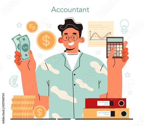 Accountant concept. Professional bookkeeper. Tax calculating and financial