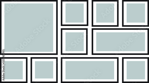 Set of empty black picture frames Black picture frames. Realistic empty image frame in different size and shape. Mockups for museum gallery, photo borders with shadow