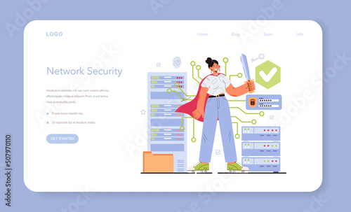 Cyber or web security specialist web banner or landing page. Digital data