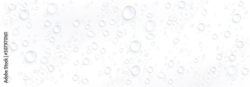 Clear water drops, dew or dripping rain droplets isolated on white background. Vector realistic set of pure aqua liquid flows, condensation on cool surface