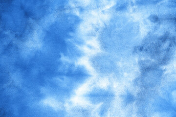 Abstract tie dye indigo blue fabric cloth Boho pattern texture for background or groovy wedding card, sale flyer, 60s, 70s poster, kid tie-dye diy backdrop. Modern Watercolor Wet Brush Fabrics Art