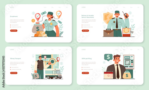 Encashment web banner or landing page set. Armored cash truck