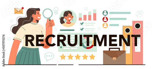 Recruitment typographic header. HR manager interviewing a job