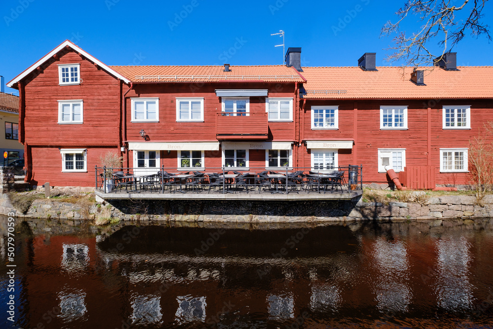 Colorful wooden houses in Eksjö town in Sweden