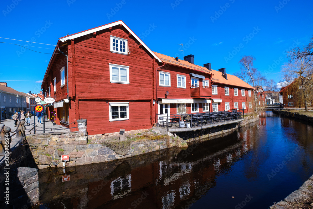 Colorful wooden houses in Eksjö town in Sweden