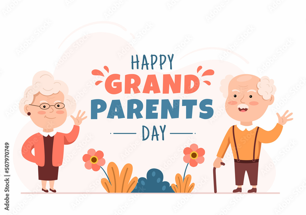 Happy Grandparents Day Cute Cartoon Illustration with Older Couple, Flower  Decoration, Grandpa and Grandma in Flat Style for Poster or Greeting Card  Stock Vector | Adobe Stock