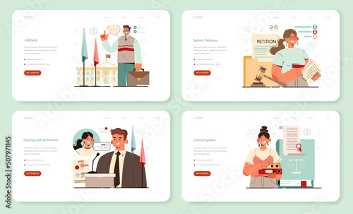 Lobbyist web banner or landing page set. Professional pr specialist