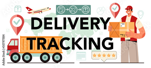 Delivery tracking typographic header. Transportation and distribution,