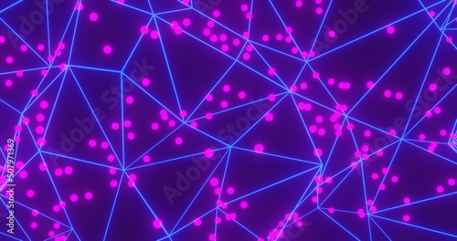 Abstract technology background neon geometric pattern of lines and circles 3d render