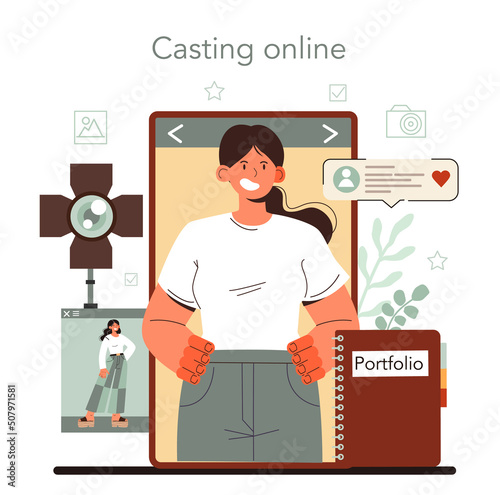 Photo model online service or platform. Man and woman represent