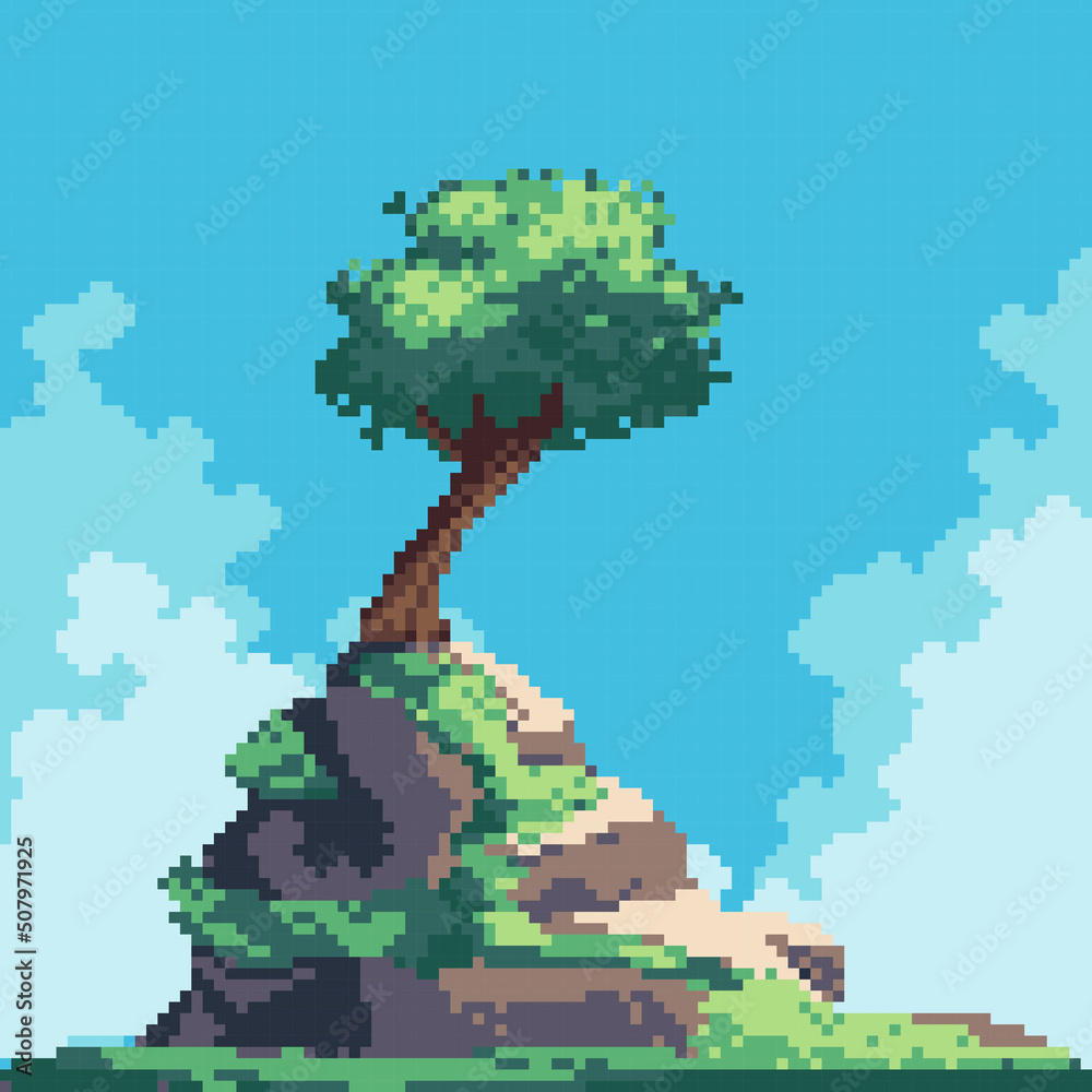 OC] Tree on Hill  Pixel art tutorial, Cool pixel art, Pixel art