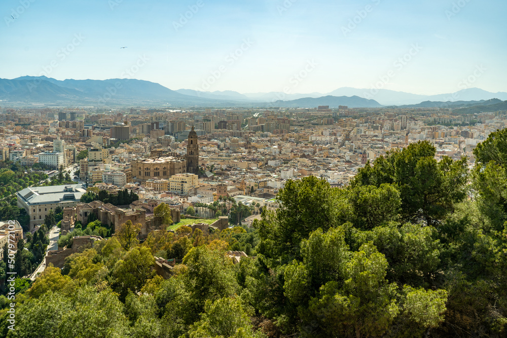 Malaga old town panoramic view with the cathedral and alcazaba