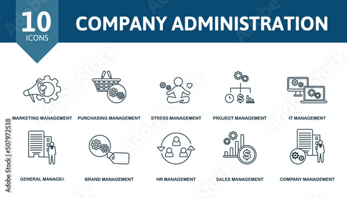 Company Administration set icon. Editable icons company administration theme such as marketing management, stress management, it management and more.