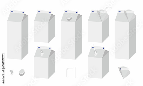 牛乳パック・紙パック・紙製液体容器　テンプレート向けベクターイラスト素材