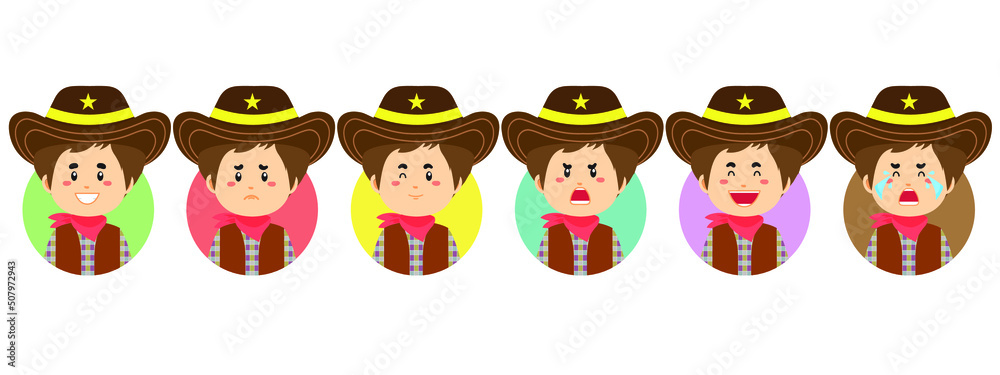 Fototapeta premium Cowboy Avatar with Various Expression
