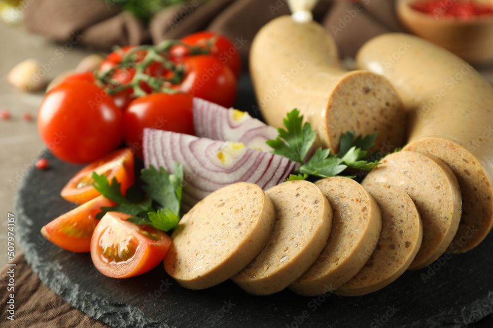 Concept of tasty food, liverwurst sausage, close up Concept of tasty food, liverwurst sausage, close up
