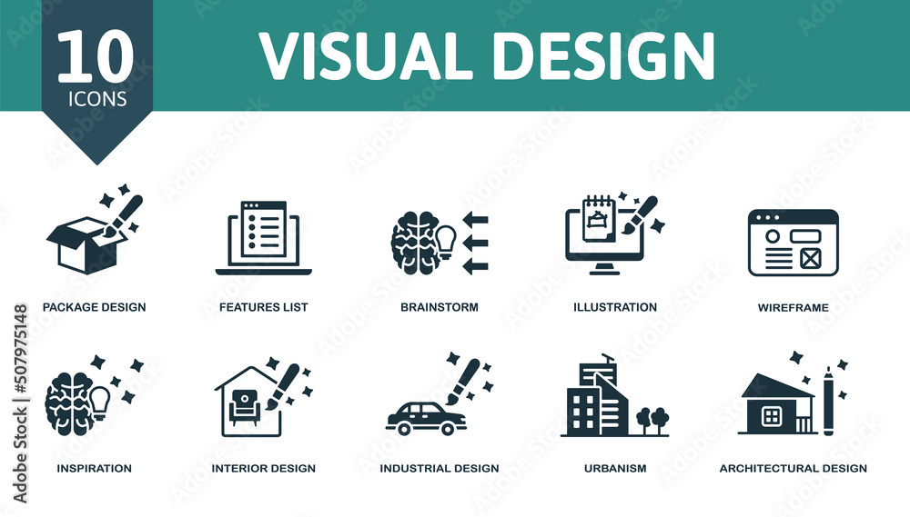 Virtual Designing Icon Visual Design set icon. Editable icons visual design theme such as ...