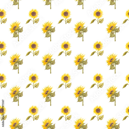 watercolor sunflower floral seamles pattern