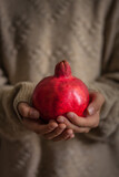 a grenade in children's hands. Healthy food. Symbol. The heart is in children's hands. Brown background.