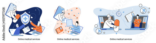 Online medical services mobile application consultation and prescription medicine professional doctor connecting and giving consultation for patient, telemedicine concept metaphor, health care program