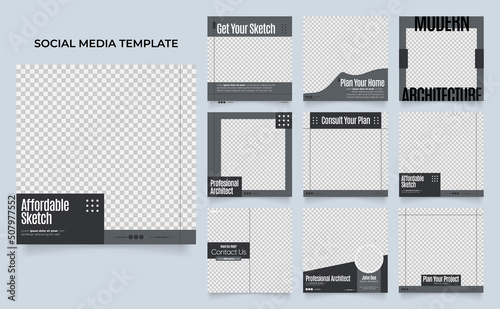 social media template banner house architecture service promotion. fully editable instagram and facebook square post frame puzzle organic sale poster